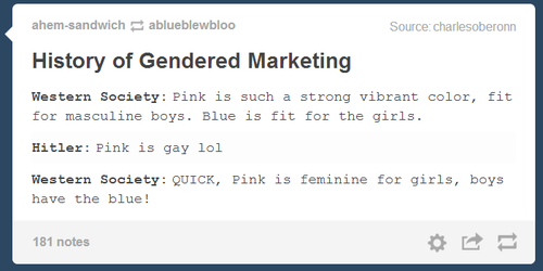 charlesoberonn:  teamstarpluskid:  mewchamp:  mewchamp:  “Ew you’re a guy and like the color pink are you gay?”             