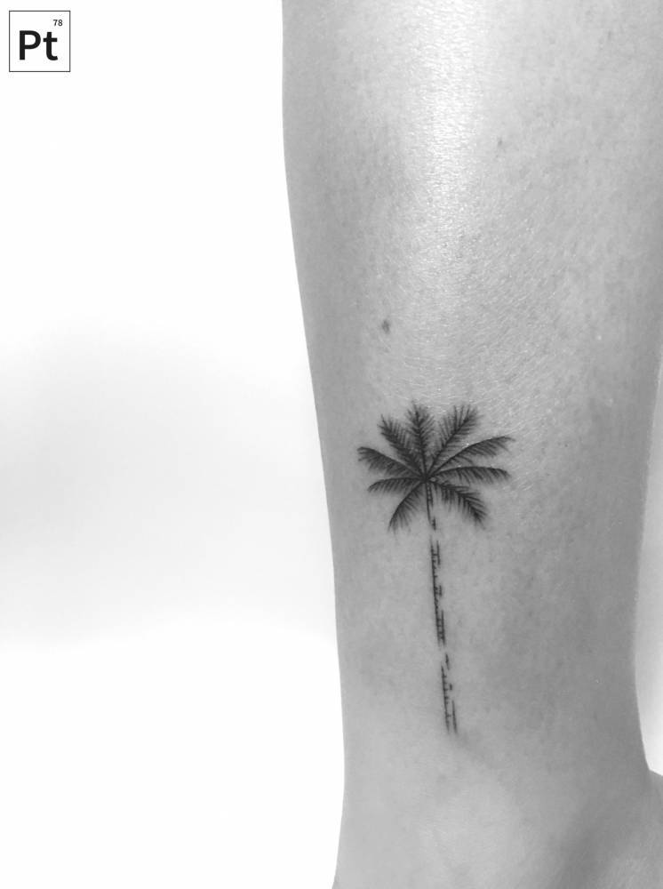 Little Tattoos — Palm tree tattoo on the ankle. Tattoo artist:...