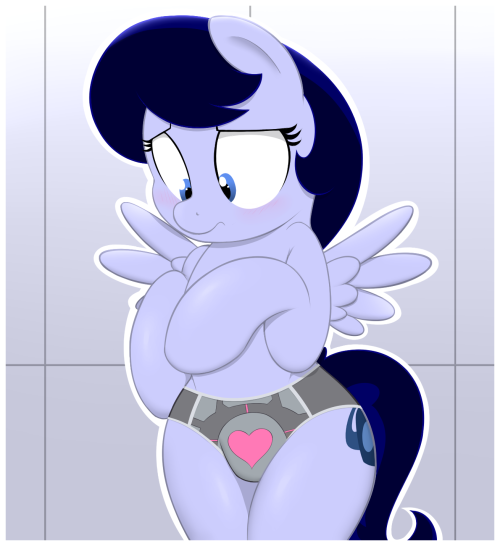 acstlu:  omg look its nannurs wearing companion cube panties because i’ve been talking to her and a little ad for these undies kept showing up on the side of the screen and wouldnt go away and so i drew pony in undies  X3 Cute~