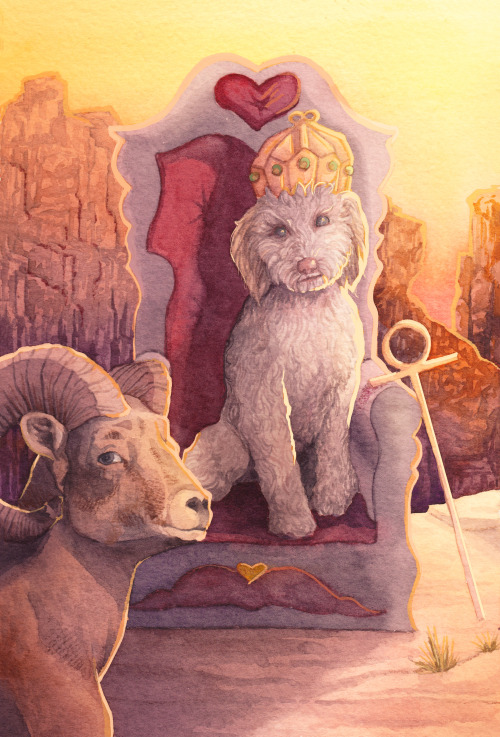 calioncreates:This goldendoodle makes the greatest emperor! (part of my dog tarot project)(watercolo