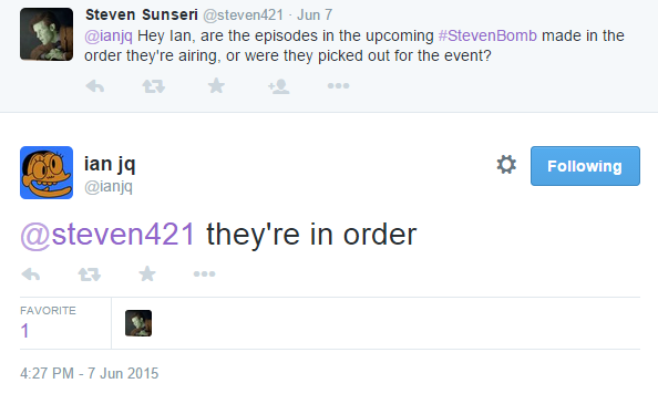 In case anyone was wondering, Ian confirmed that the episodes for next week’s Stevenbomb