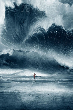 carbvn:  wolverxne:  Huge Tidal wave with man - by: Kevin Carden   Such a great title