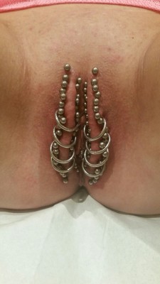 Pussymodsgaloreher Outer Labia Are Like A Pin Cushion! An Incredible Number Of Piercings,