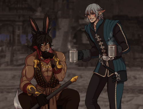 Haurchefant and my wol Rhy’li @ the ishgardian restoration..!! (we could have had it all-)