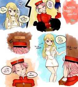 boxtu:  ‘Get the cute bellboy downstairs to notice me: Plan #5′ (Failure?)Continuation of the NaLu Hotel!AU. Rest in pieces, Lucy. 