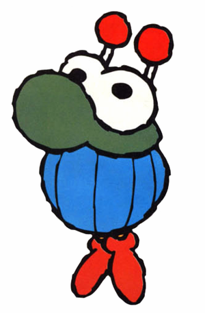 2D artwork of Melon Bug from Yoshi's Island, a cartoonish bug with a large nose and eyes