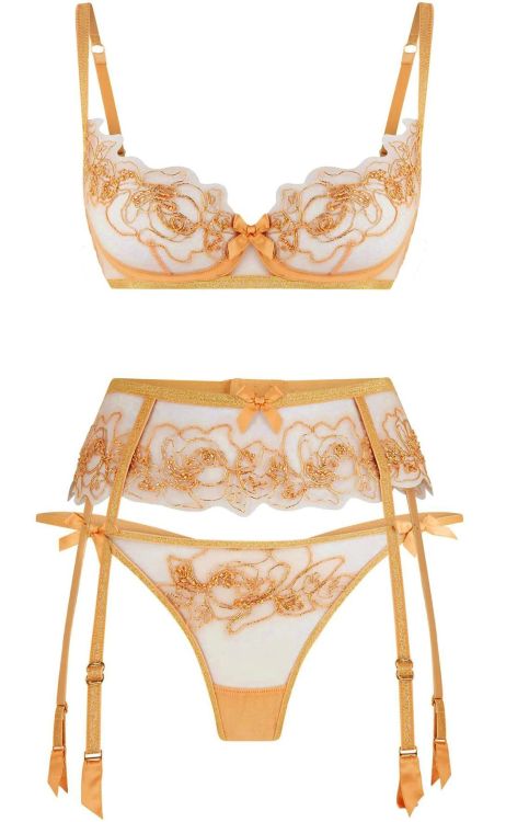 martysimone:  Agent Provocateur | Lindie • hand beaded golden floral motif embroidery on sheer Italian tulle 