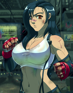 unicornfolio:  Slum dog angelTifa Lockhart. FF7 Support me @ Patreon.com/Unicornlord to get the full Res Version.Nobody ever draw Tifa the way she should be: in a world of gun and monsters, she’s straight up knocking fuckers out with her bare hands.I’d