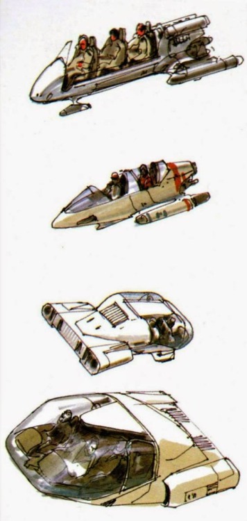 weirdlandtv:Ralph McQuarrie designs for Bespin’s Twin-Pod Cloud Cars. The Empire Strikes Back 