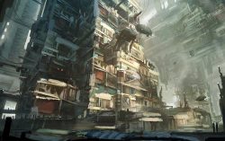 fuckyeahcyber-punk:  City slums concept art by Leon Tukker