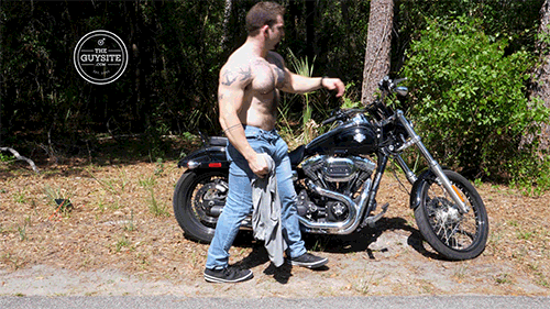 theguysitecom:Jack showing his dick by his Harley.