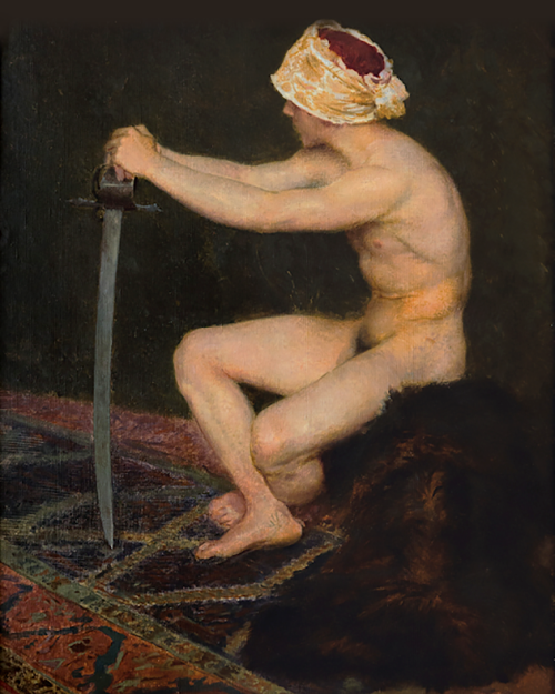 baddisneypuppy:  antonio-m:“Young Man With a Sword“, c.1896 by Max Švabinský (1873-1962). Czech artist. oil on canvas laid board. beautiful