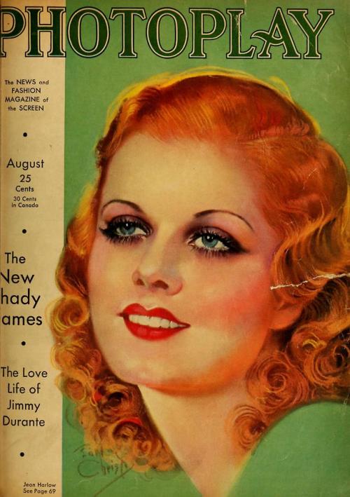 Jean Harlow painted by Earl Christy on the cover of Photoplay, August 1932. Internet Archive.