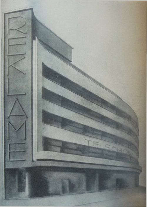 Luckhardt & Anker, drawing for Telschow House, Berlin, 1926. Including “Reklame”. It