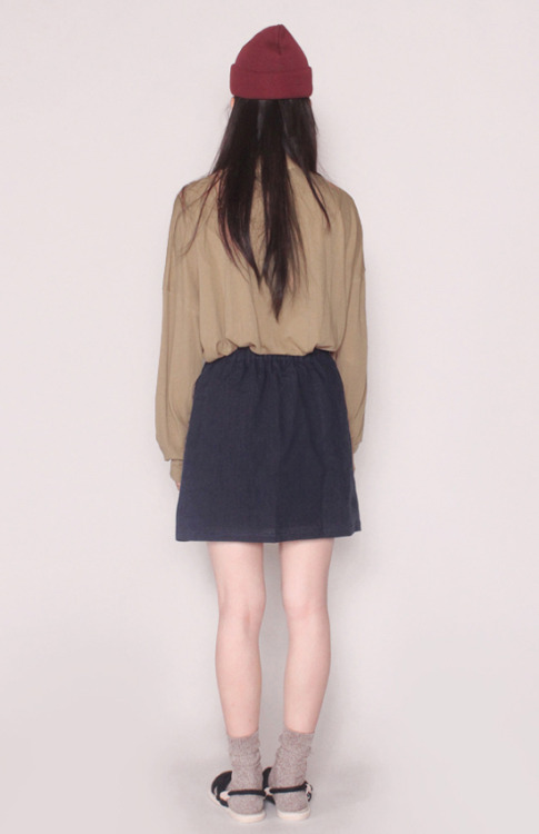 daeum: linen A line button skirt (NAVY) 34,000원