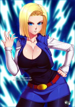 jadenkaiba:   “I’ll break your arms~!”Fan Art of Android 18(人造人間18号)/ Lazuli (ラズリ)    ENJOY :) —————————————————————————————————- Hai sai !! Jaden Kaiba are 2 persons