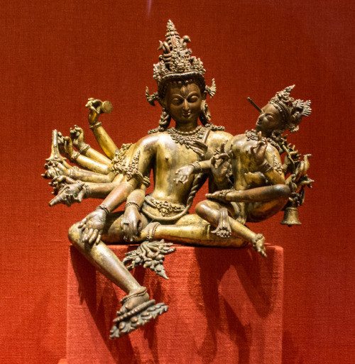 Uma-Mahesvara from Nepal, made of gilt bronze and semiprecious stones.  The sculpture depicts Mahesv