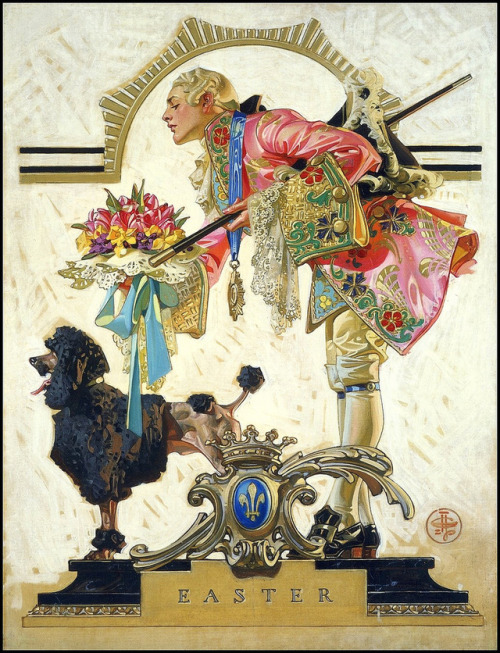 armoredsuperheavy: A gorgeous fantasy by the incomparable J.C. Leyendecker, “Fop, Dog & Flowers” appeared on the Saturday Evening Post cover on April 19, 1930.