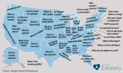 thatsthat24:  popchartlab:  The Most-Googled Question in Each State. We were going to single out a specific state to shame over this, but honestly, it’s too hard to pick. (by Estately)  How many people in Michigan heard that Mr. T was dead…   No,