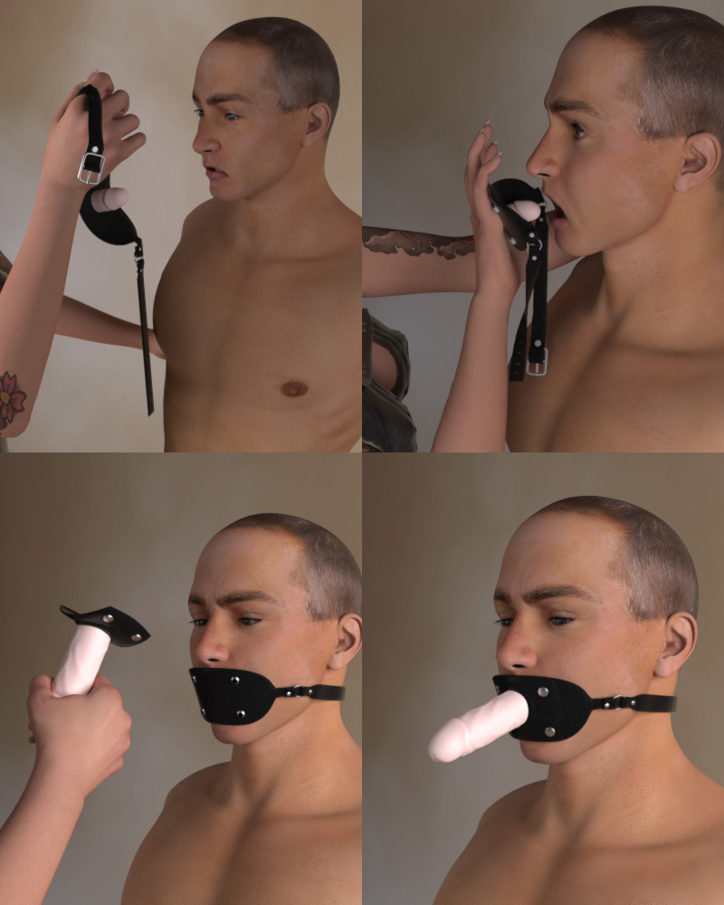  Keep M4 quiet with this cock gag. The inner dildo ensures quiet from him  and the
