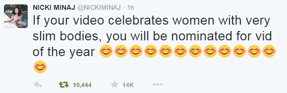 trebled-negrita-princess:  rabbitglitter:  Nicki Minaj tweets about racism/ sizeism