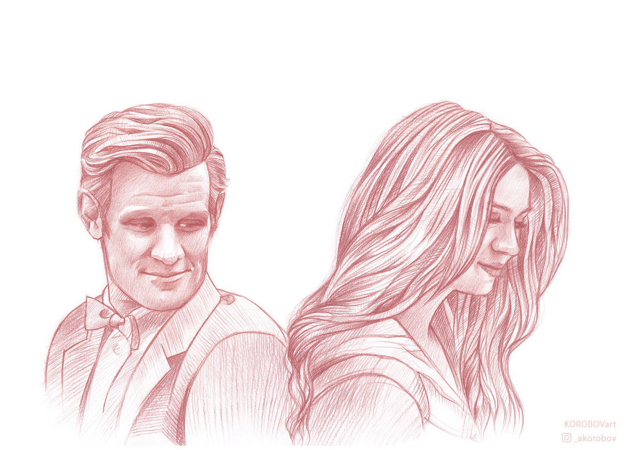 KorobovArt - Doctor who and Amy Pond, sanguine sketch