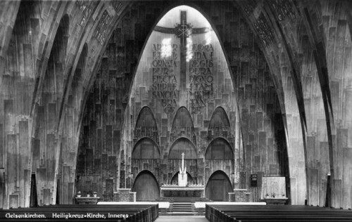 germanpostwarmodern: Interior of the Church “Heilig Kreuz” (1927-29) in Gelsenkirchen, G