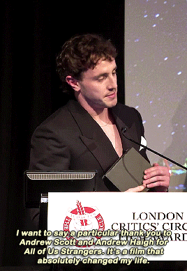 Paul & Andrew Addressing Each Other During Their Acceptance Speeches At The London Critics' Circle Film