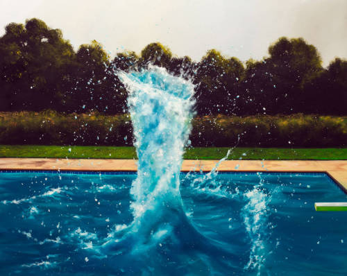 crossconnectmag:  Eric Zener (born 1966, Astoria, Oregon) is an American self-taught photorealist artist best known for figure paintings of lone subjects, often in or about swimming pools. As of 2004 he had created more than 600 works. His paintings,
