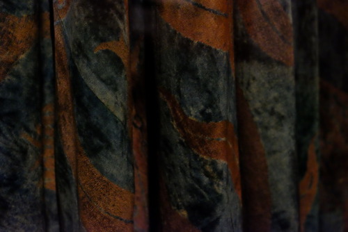 Rima Dadenji, abaya in vert d’eau silk velvet, the textile is discoloured to create the illusi