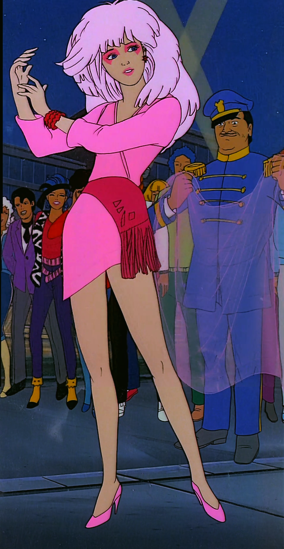 jemstarearrings:  The first full-body shot of Jem from S01E01, The Beginning! Color