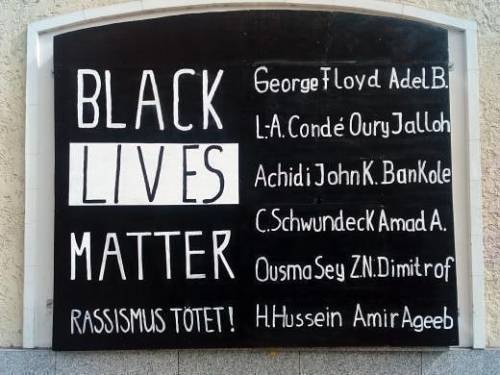 &ldquo;Black Lives Matter / Racism Kills&quot; Mural in Saalfeld, Germany with names of African migr