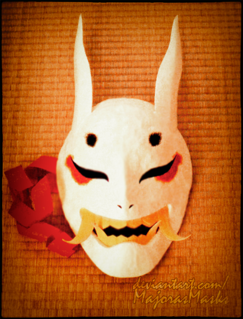 majoraop: More photos of the paper-mache Kiku’s mask I made for a One Piece fanzine.Purchase Tier 5 