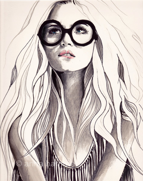 sketchdrawingsbyasketchgirl:  Fashion Illustration, Black And White Art Print, Pen And Ink Drawing, 