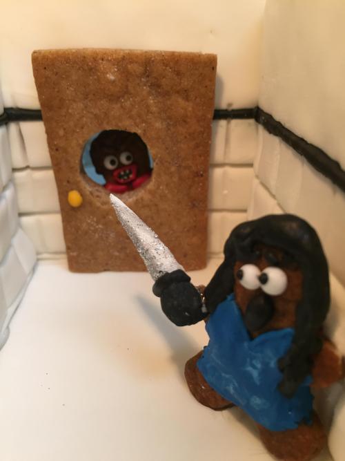 the-overlook-hotel:  A family has a yearly tradition of creating elaborate gingerbread houses. This year, they created an homage to The Shining, in the form of a gingerbread Overlook Hotel, including moments from the film rendered in edible materials.