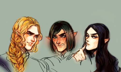 luaen:Feanor with his sons for anon.Left to right: Feanor, Amrod, Maedhros, Amras, Maglor, Celegorm,