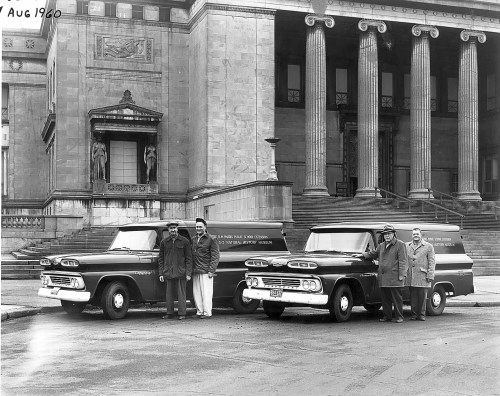 Here is a throw back to 1960. These two trucks were used to deliver Harris Loan teaching materials t