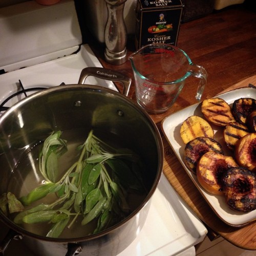 Sage and grilled peaches. Pro-tip: always use a little salt.