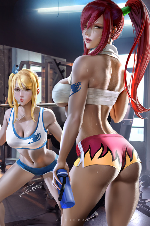 Since Erza was suggested a lot this month I thought I should revisit Fairy Tail^^

High-res version, different versions, video process, etc. on Patreon->https://www.patreon.com/zumi #fairy tail#erza scarlet#lucy heartifilla#fitness#gym#erza