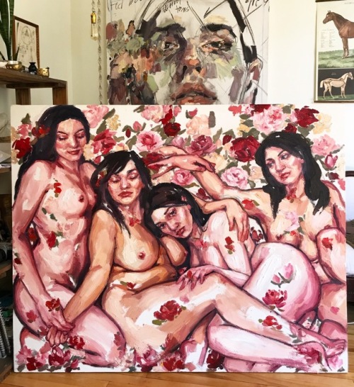 ellysmallwood:Almost finished this painting of @herdirtylittleheart and @mscurveball and @bettyviole