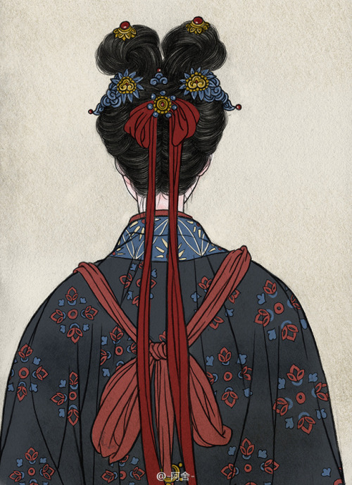 Back portraits of Chinese women depicted in historical art, by Chinese artist -阿舍- (Source). Th