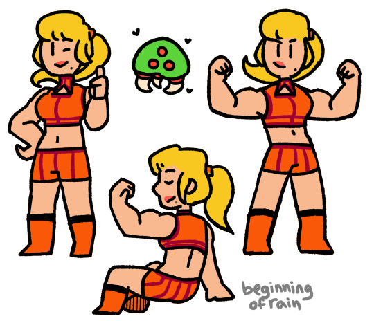 beginningofrain:lil buff sammy doodles!! and a baby metroid, admiring its beautiful