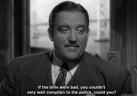 aintthatakick:                   Direct from the bank, as I promised. Oh, I see your point of course… Laird Cregar and Alan Ladd in This Gun for Hire (1942) 