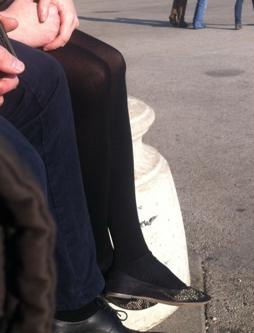 candid-feet-europe:#flats #dangle #legs #ballerina #nylon