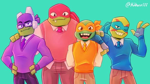 Turts in sweaters and vests(Couldn’t decide which is a better background color so have both)