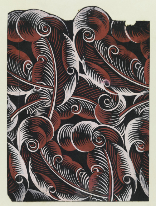 Tommi Parzinger, Feather Motif, Textile Design, 1950–70. Drawing. Via Cooper Hewitt