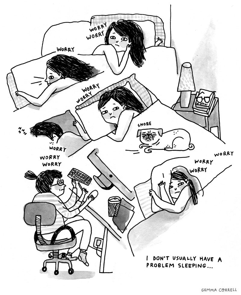 bestof-society6:Comical Illustrations Depict Anxiety’s Troubles by Gemma Correll 