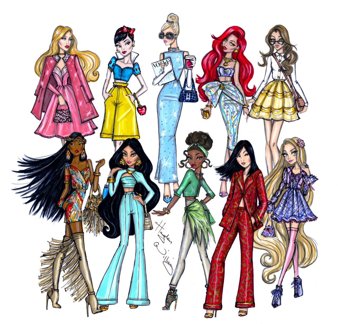 haydenwilliamsillustrations:  Disney Diva Fashionistas collection by Hayden Williams
