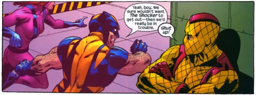 c-d-e: Wolverine takes the time to make a random Spiderman villain feel self-concious about himself 