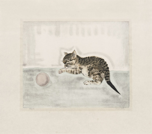 Tsuguharu Foujita, Les Chats, 1930. Aquatint. Published by Apollo, Éditions Artistiques, Paris. Via 